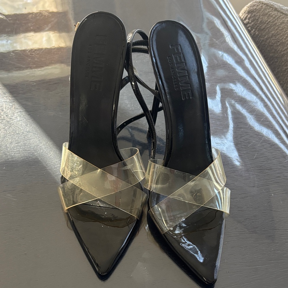 La Femme Black and Clear Heels